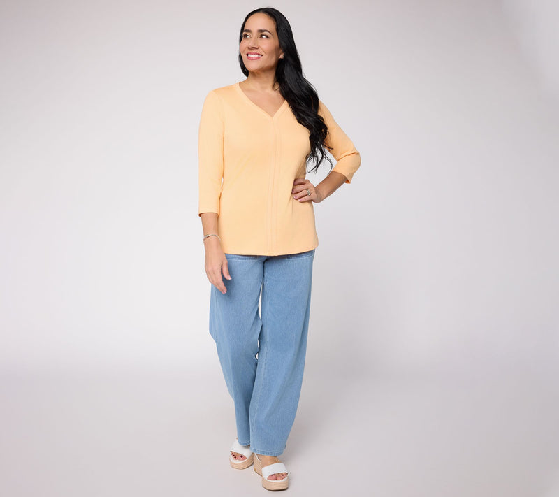 Denim & Co. Essentials Favorite Jersey 3/4 Sleeve V-Neck Top — View 5