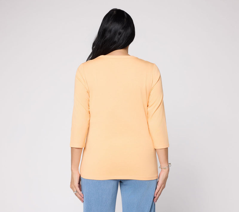 Denim & Co. Essentials Favorite Jersey 3/4 Sleeve V-Neck Top — View 4