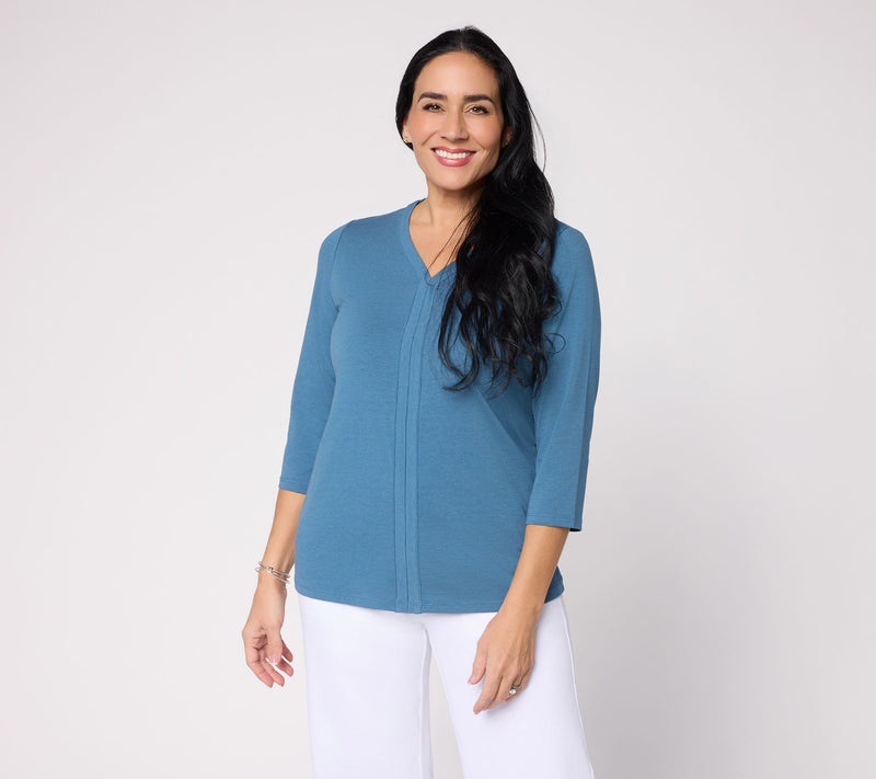 Denim & Co. Essentials Favorite Jersey 3/4 Sleeve V-Neck Top — View 12