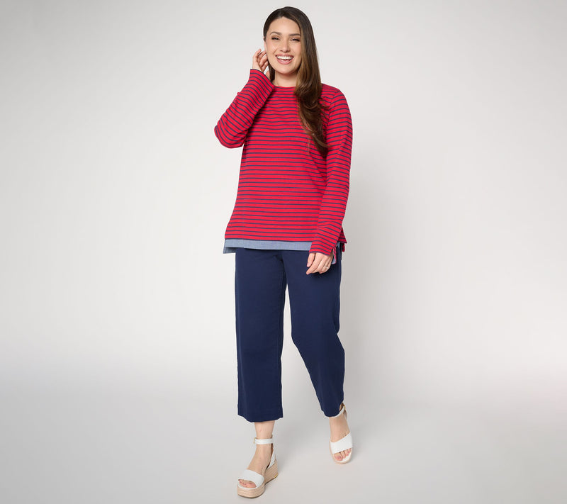 Denim & Co. Striped Textured Cotton & Chambray Twofer Top — View 4