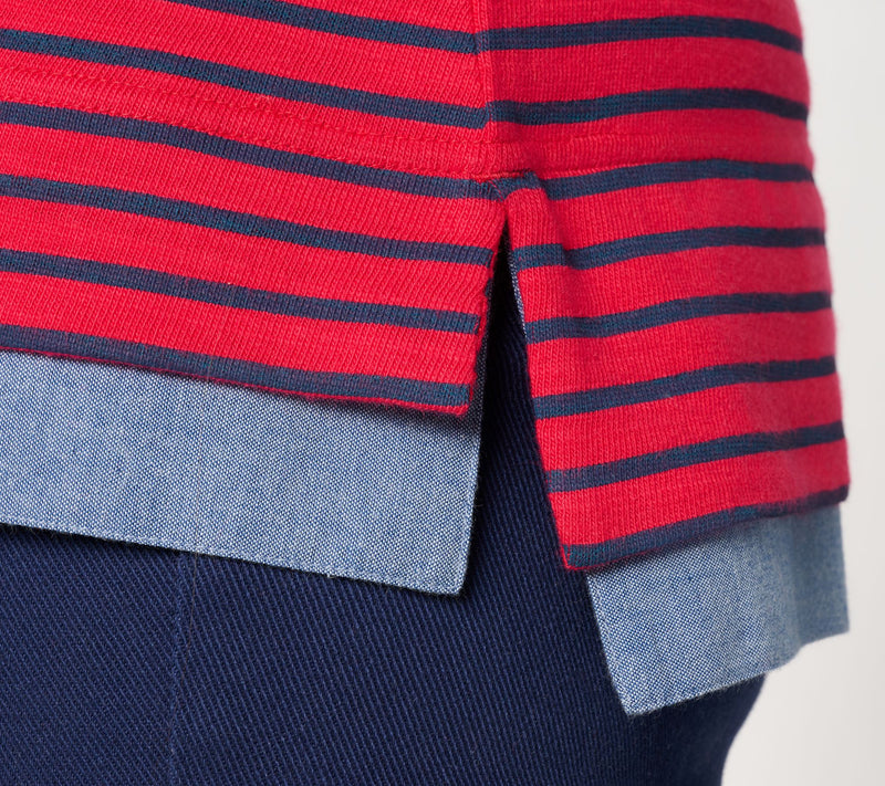 Denim & Co. Striped Textured Cotton & Chambray Twofer Top — View 5