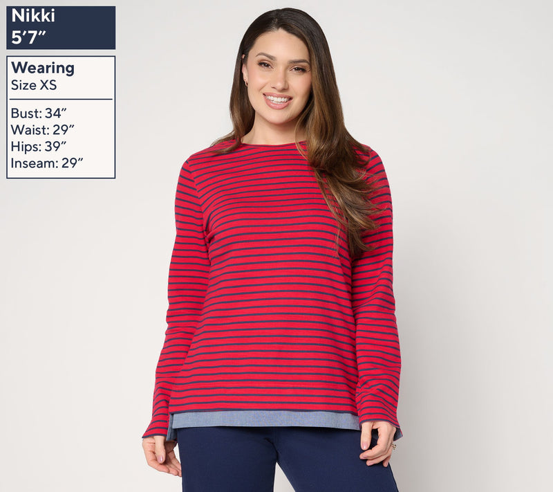 Denim & Co. Striped Textured Cotton & Chambray Twofer Top — View 2