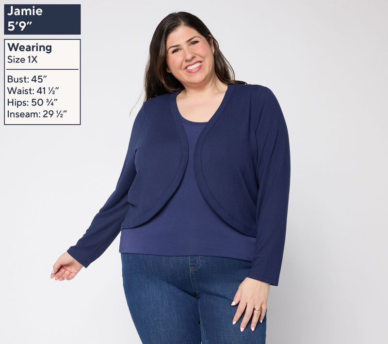 Denim & Co. Heavenly Jersey Long Sleeve Shrug Cardigan — View 2