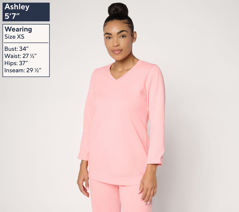 Denim & Co. EasyWear French Terry Long Sleeve V-Neck Top — View 3