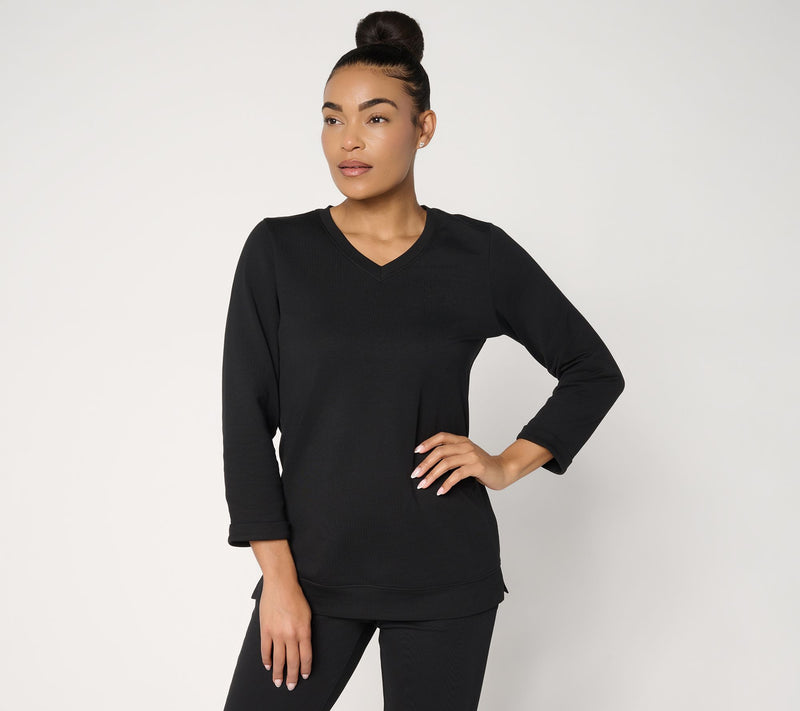 Denim & Co. EasyWear French Terry Long Sleeve V-Neck Top — View 11