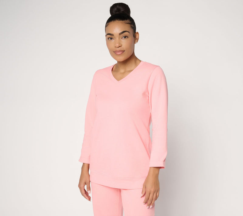 Denim & Co. EasyWear French Terry Long Sleeve V-Neck Top — Main view