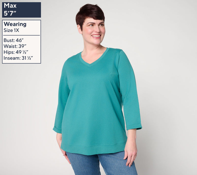 Denim & Co. EasyWear French Terry Long Sleeve V-Neck Top — View 2