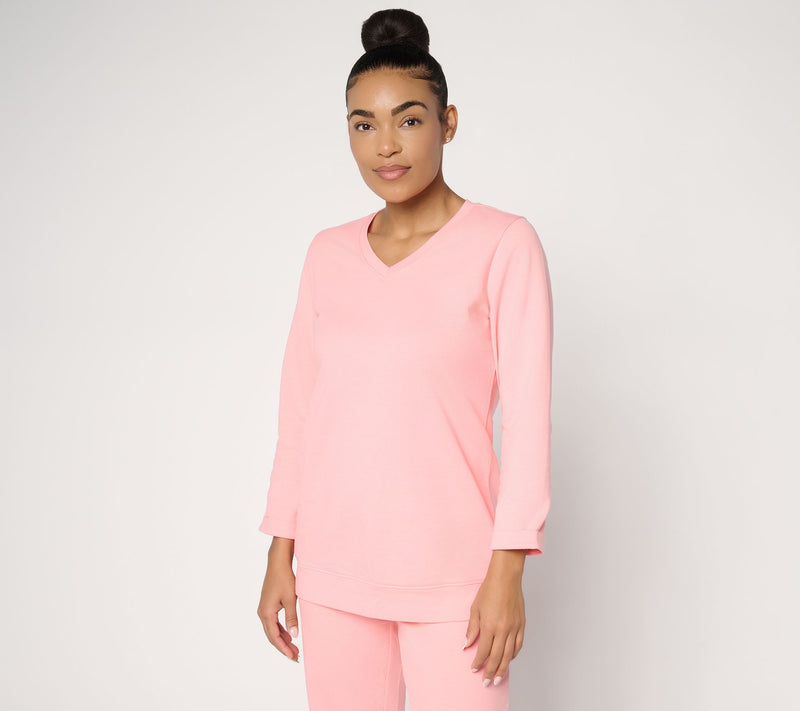 Denim & Co. EasyWear French Terry Long Sleeve V-Neck Top — View 13