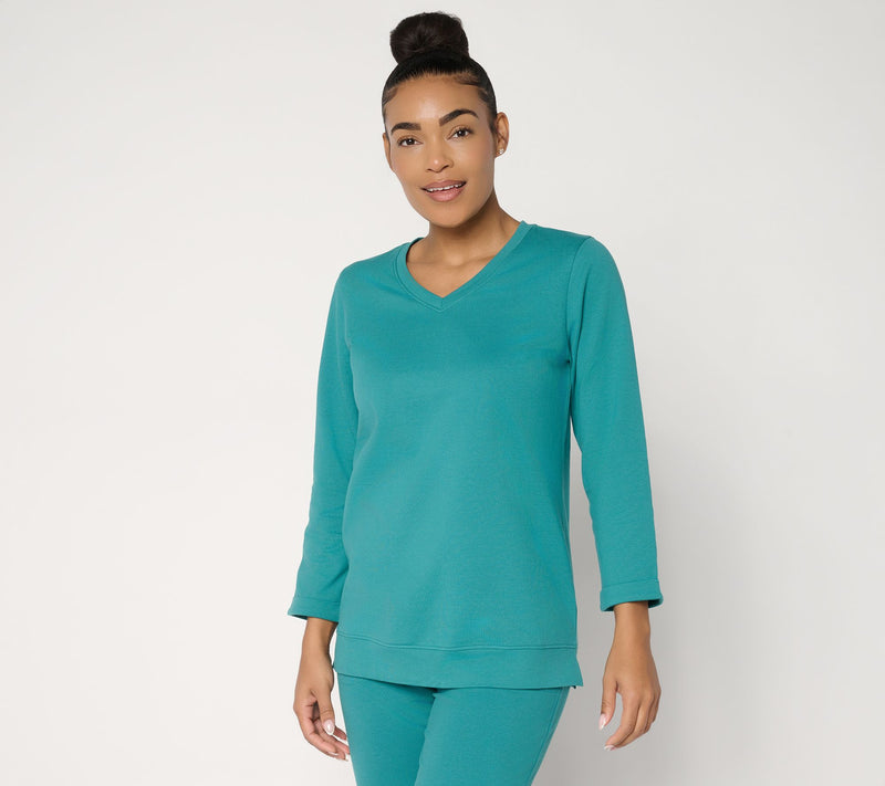 Denim & Co. EasyWear French Terry Long Sleeve V-Neck Top — View 14