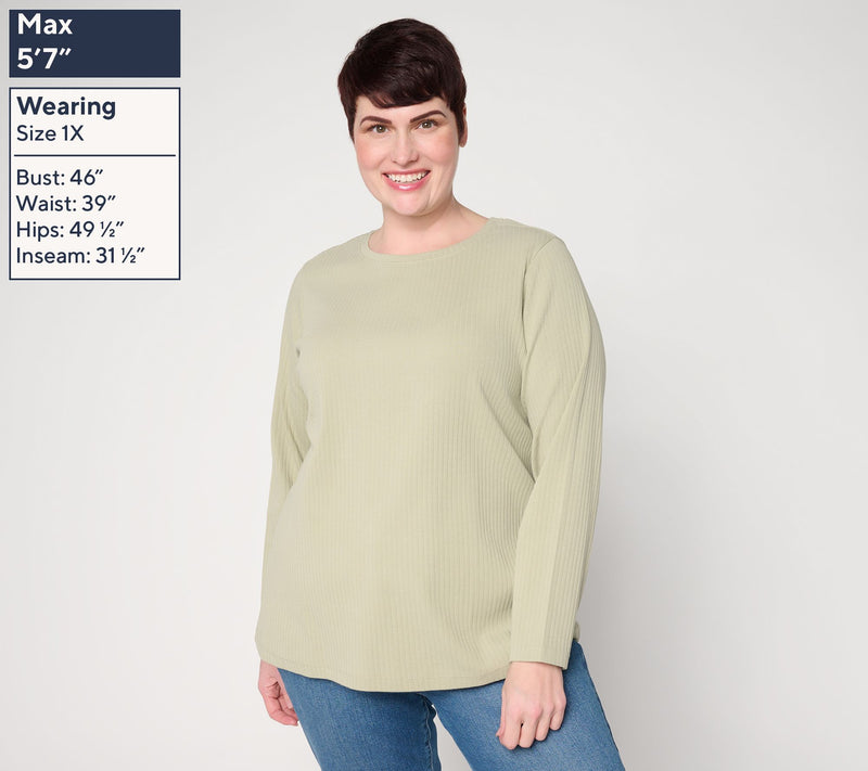 Denim & Co. Essentials Rib Knit Long Sleeve Crew Neck Top — View 2