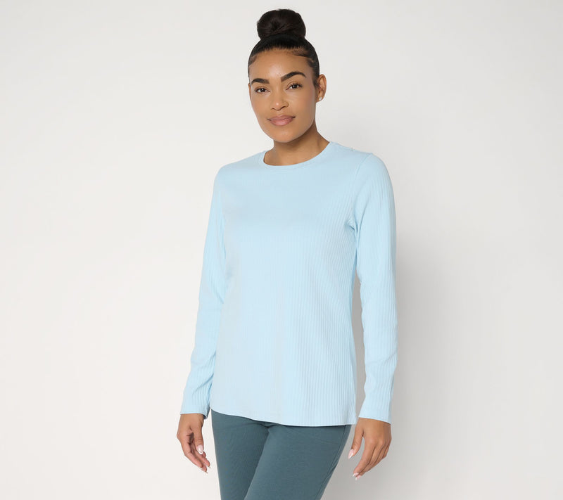 Denim & Co. Essentials Rib Knit Long Sleeve Crew Neck Top — Main view