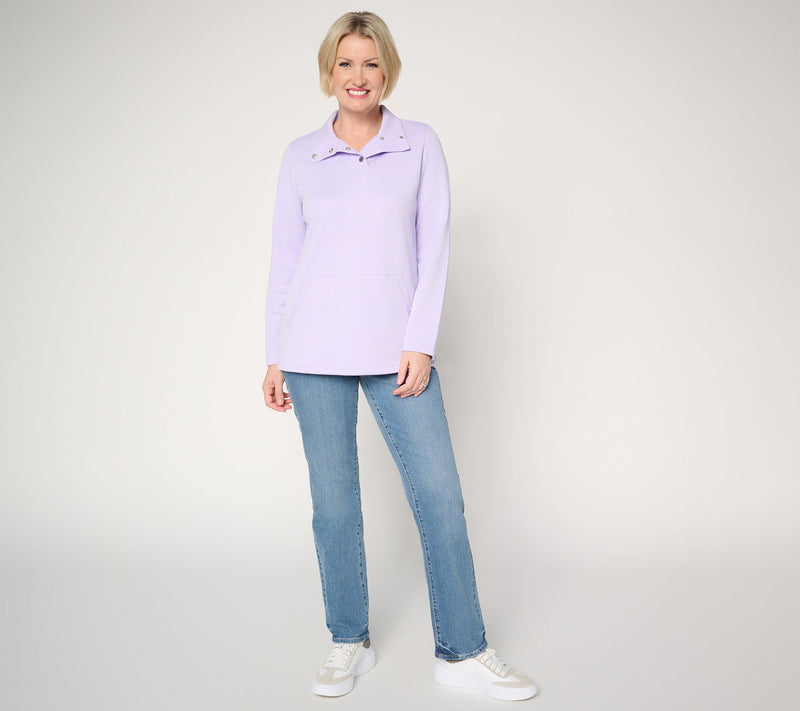 Denim & Co. Active Petite Jacquard Quarter Snap Tunic — View 13