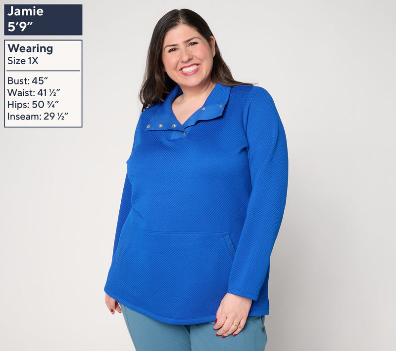 Denim & Co. Active Petite Jacquard Quarter Snap Tunic — View 10