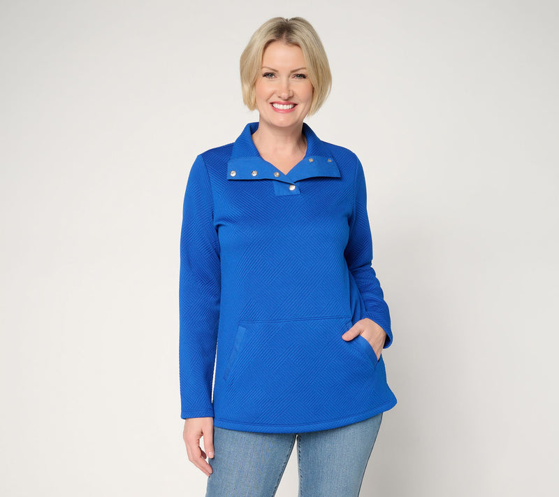 Denim & Co. Active Petite Jacquard Quarter Snap Tunic — Main view