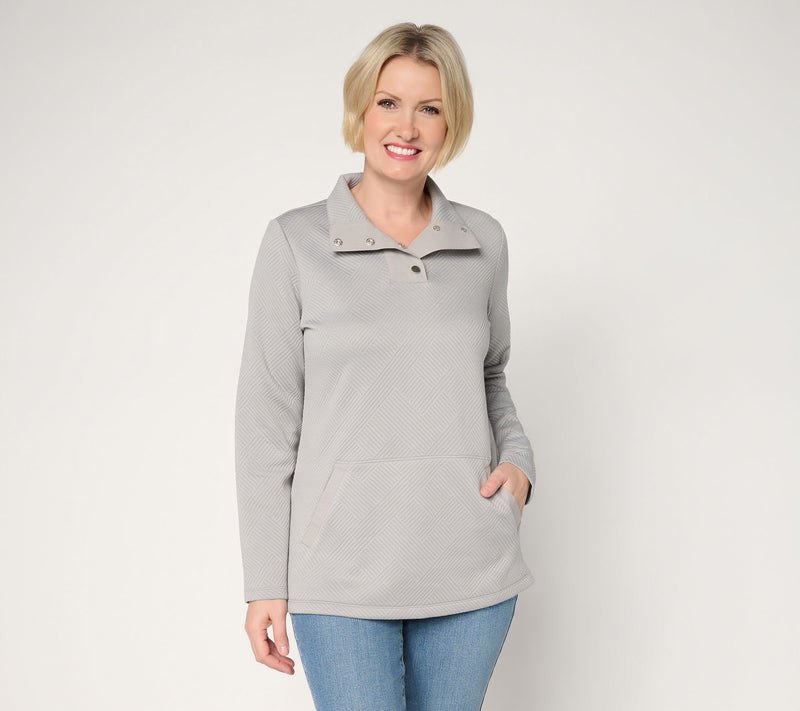 Denim & Co. Active Petite Jacquard Quarter Snap Tunic — View 5