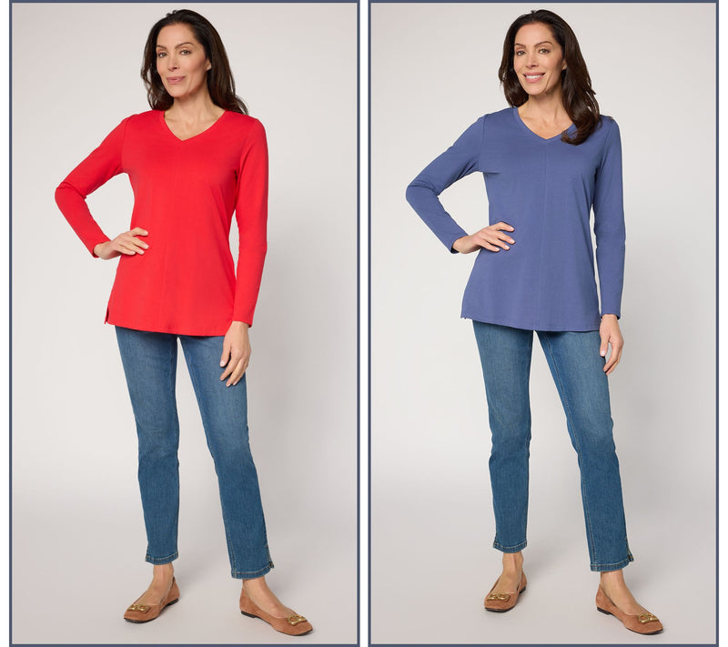 Denim & Co. Essentials Petite Perfect Jersey 2-Pack Tunics — View 4