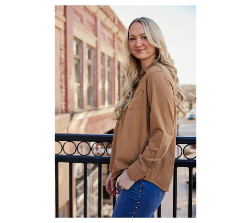 Ree by the Pioneer Woman Slub Jersey Button Front Long Sleeve Top — View 7