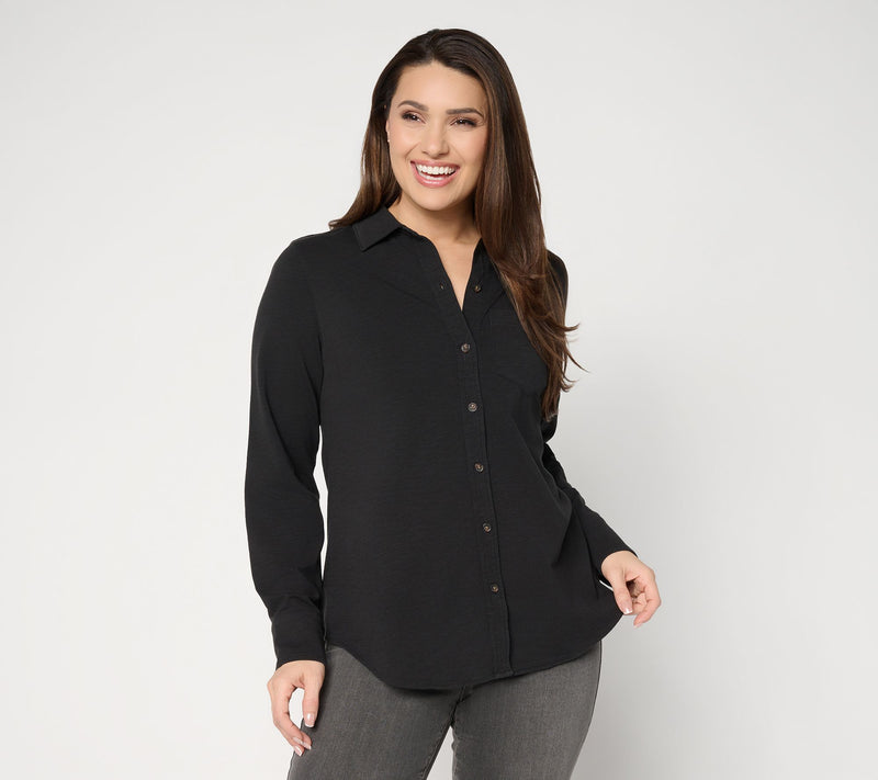 Ree by the Pioneer Woman Slub Jersey Button Front Long Sleeve Top — View 14
