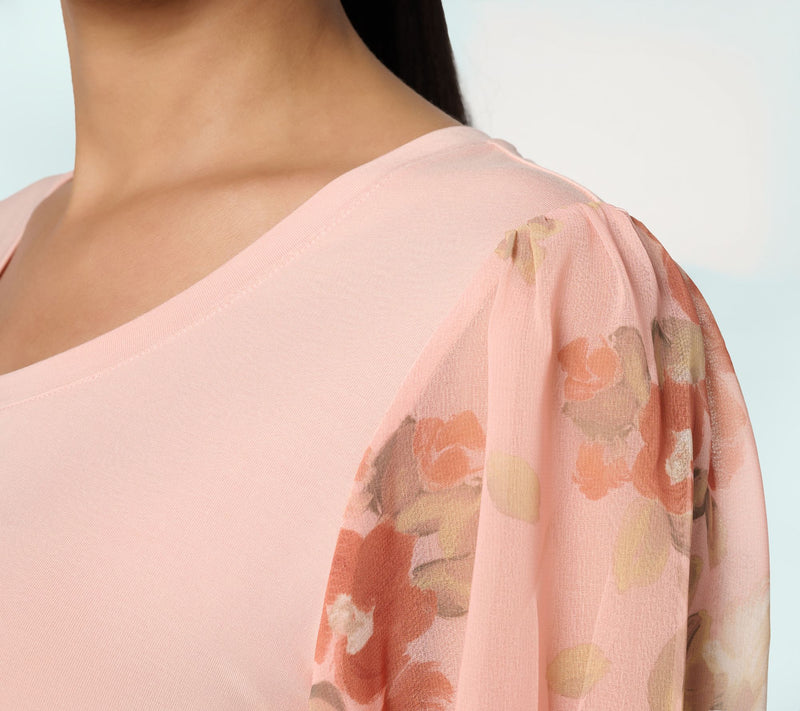 Ree by the Pioneer Woman Mixed Media Printed Sleeve Round Neck Top — View 5