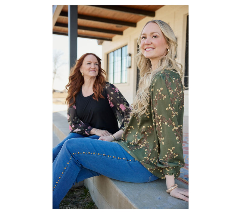 Ree by the Pioneer Woman Mixed Media Printed Sleeve Round Neck Top — View 6