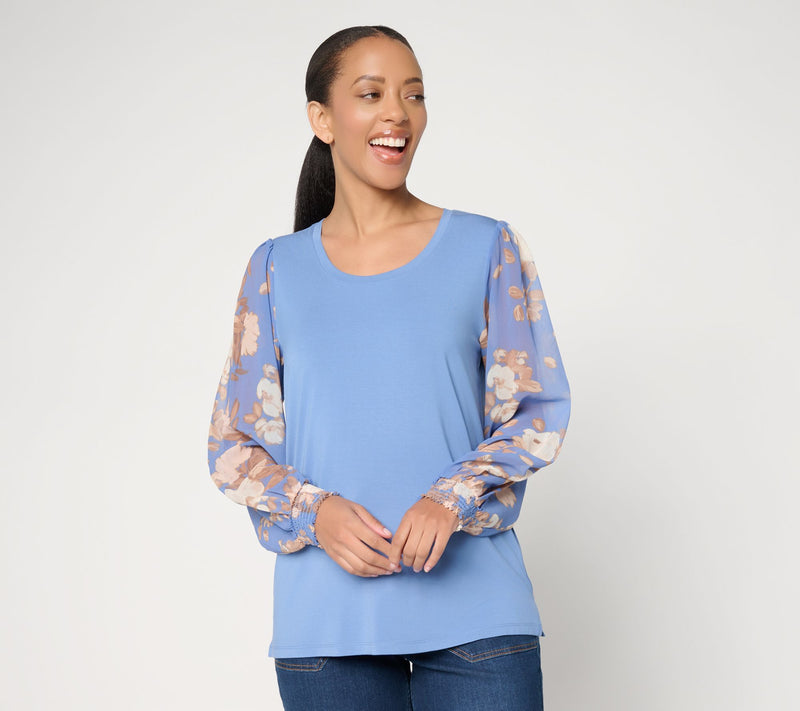 Ree by the Pioneer Woman Mixed Media Printed Sleeve Round Neck Top — View 11