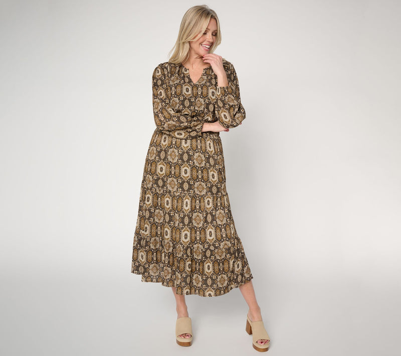 Ree by the Pioneer Woman Petite Split Neck Midi Dress — View 3