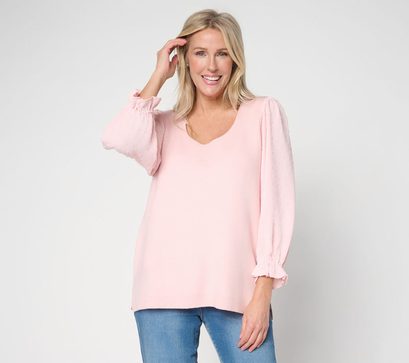 Ree by the Pioneer Woman Mixed Media Pullover 3/4 Sleeve Sweater — View 14
