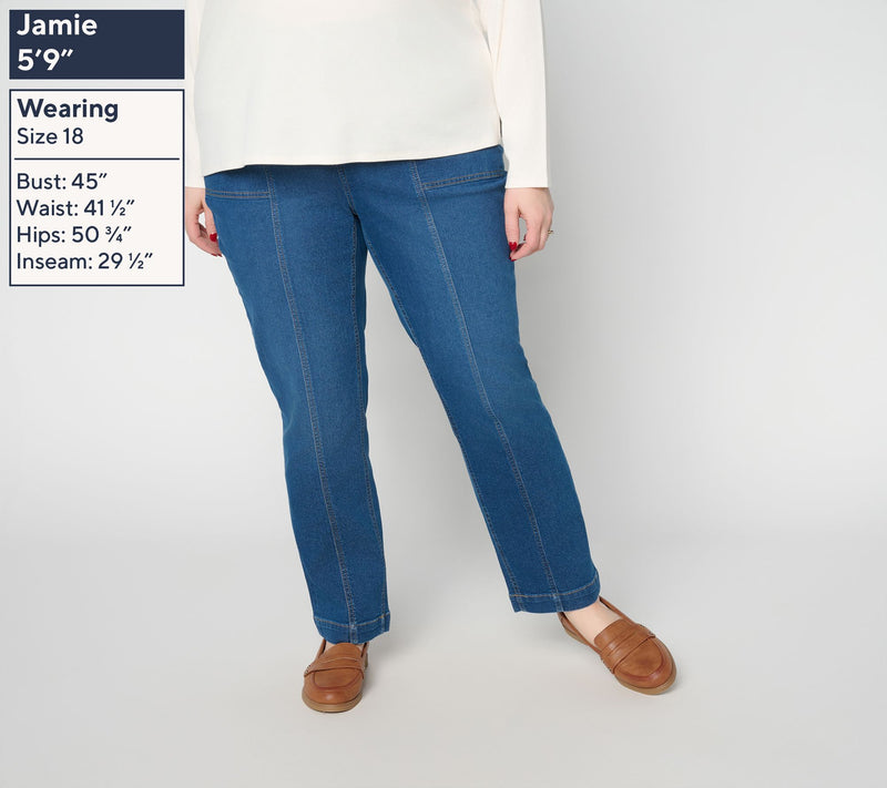Denim & Co. Petite Indigo Classic Stretch Straight Leg Jean w/ Seaming — View 3