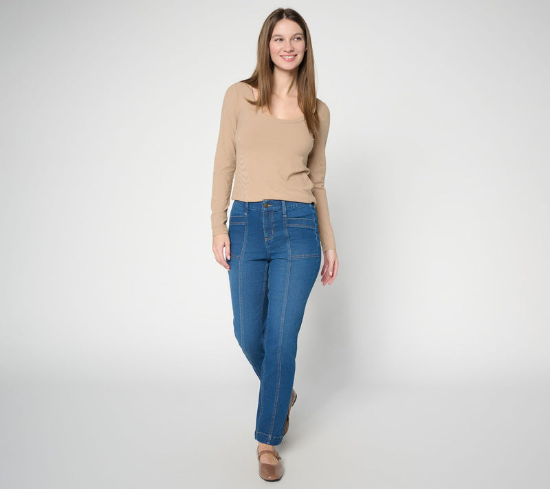 Denim & Co. Petite Indigo Classic Stretch Straight Leg Jean w/ Seaming — View 6