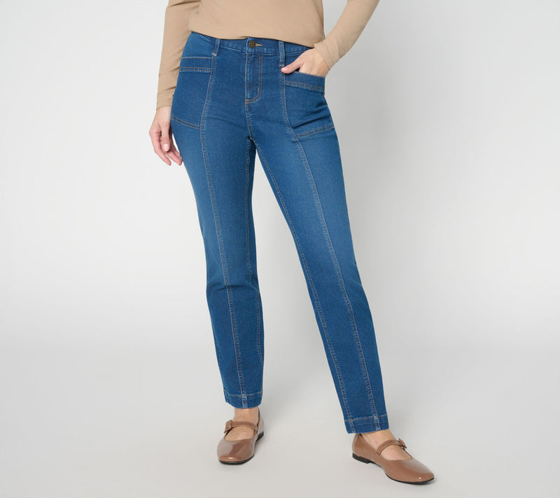 Denim & Co. Petite Indigo Classic Stretch Straight Leg Jean w/ Seaming — Main view