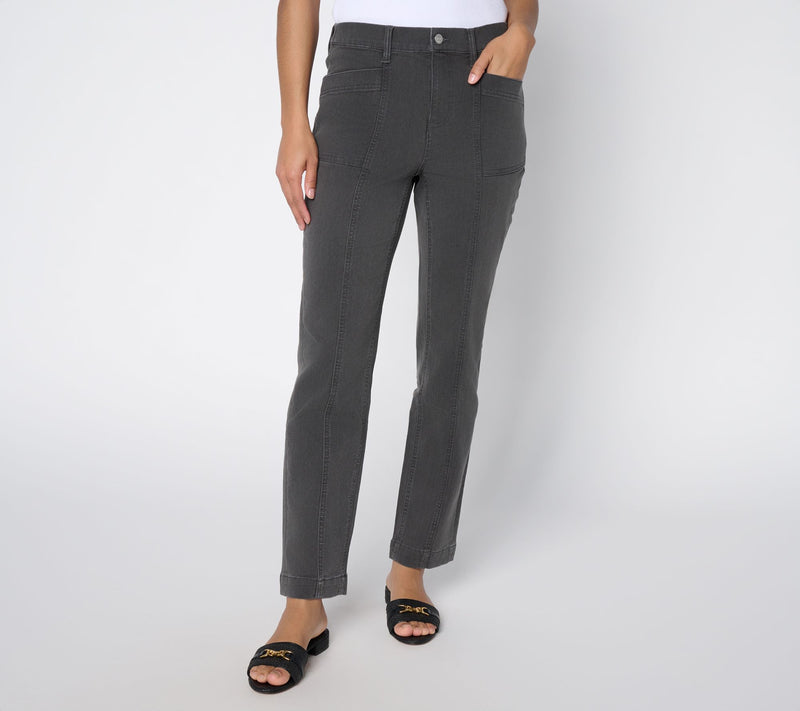 Denim & Co. Petite Black Classic Stretch Straight Leg Jean w/ Seaming — Main view