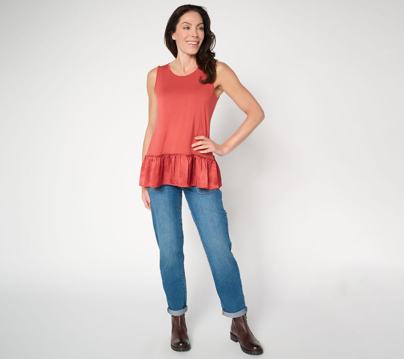 LOGO Layers by Lori Goldstein Tank with Satin Crinkle Hem — View 5