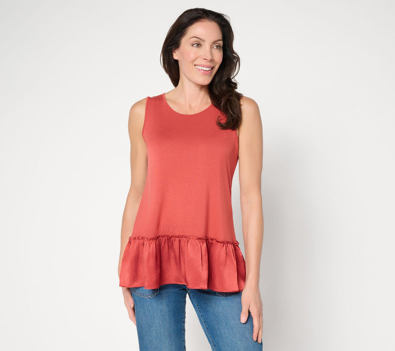 LOGO Layers by Lori Goldstein Tank with Satin Crinkle Hem — Main view