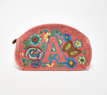 America & Beyond Velvet Embellished Initial Pouch