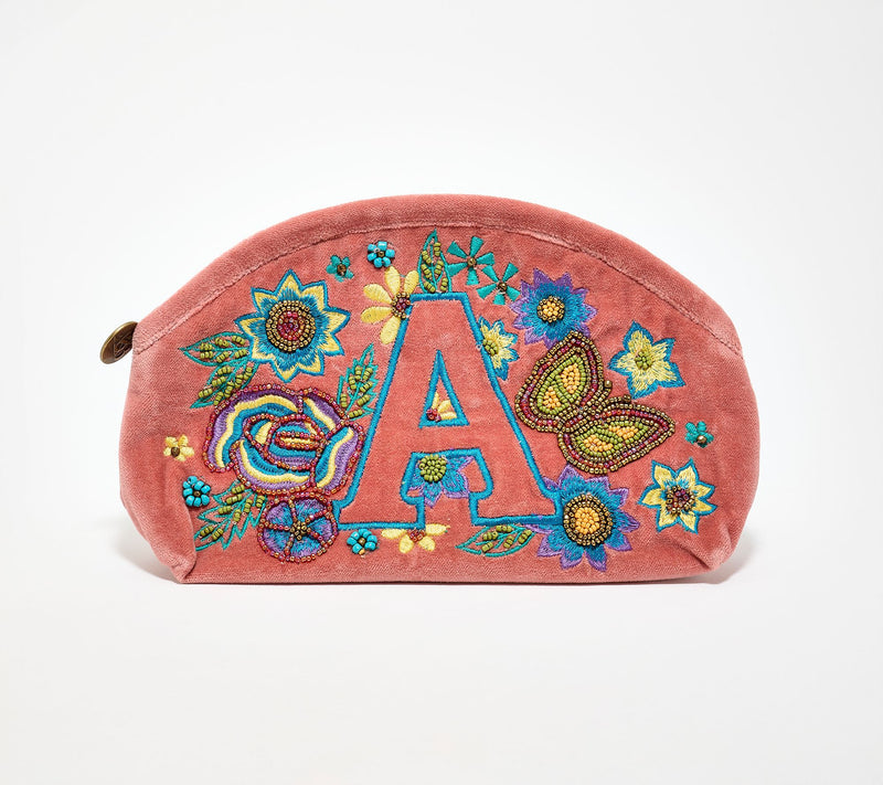 America & Beyond Velvet Embellished Initial Pouch — View 30
