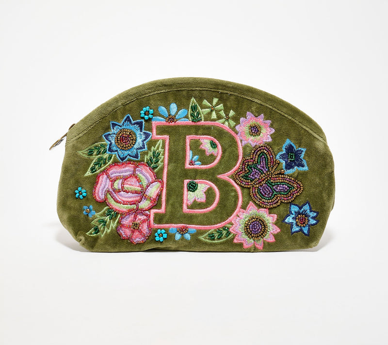 America & Beyond Velvet Embellished Initial Pouch — View 31