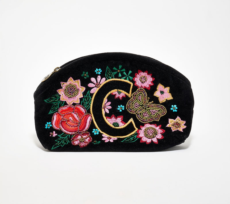 America & Beyond Velvet Embellished Initial Pouch — View 32