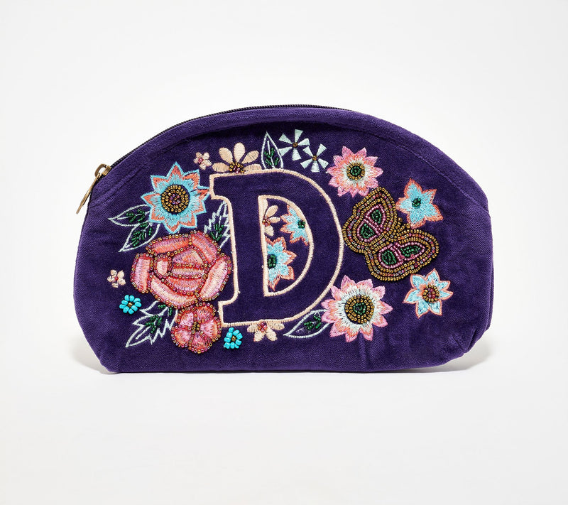 America & Beyond Velvet Embellished Initial Pouch — View 33