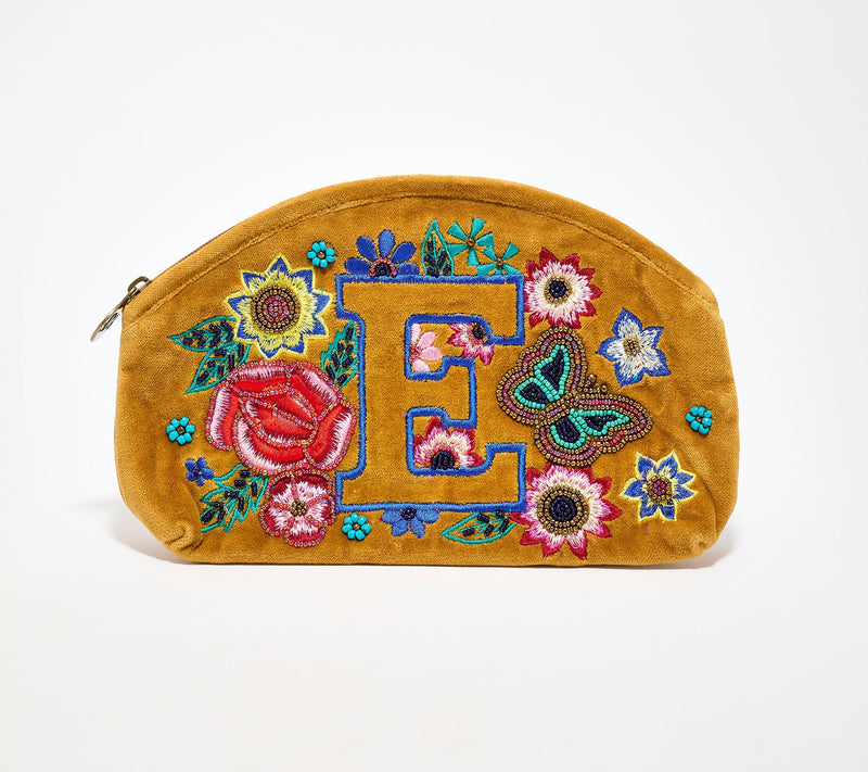 America & Beyond Velvet Embellished Initial Pouch — View 34