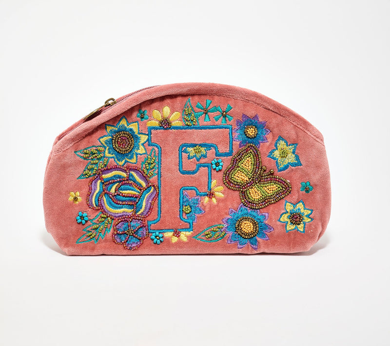 America & Beyond Velvet Embellished Initial Pouch — View 35