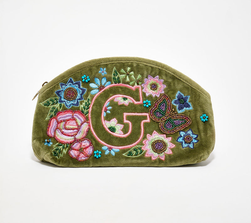 America & Beyond Velvet Embellished Initial Pouch — View 36