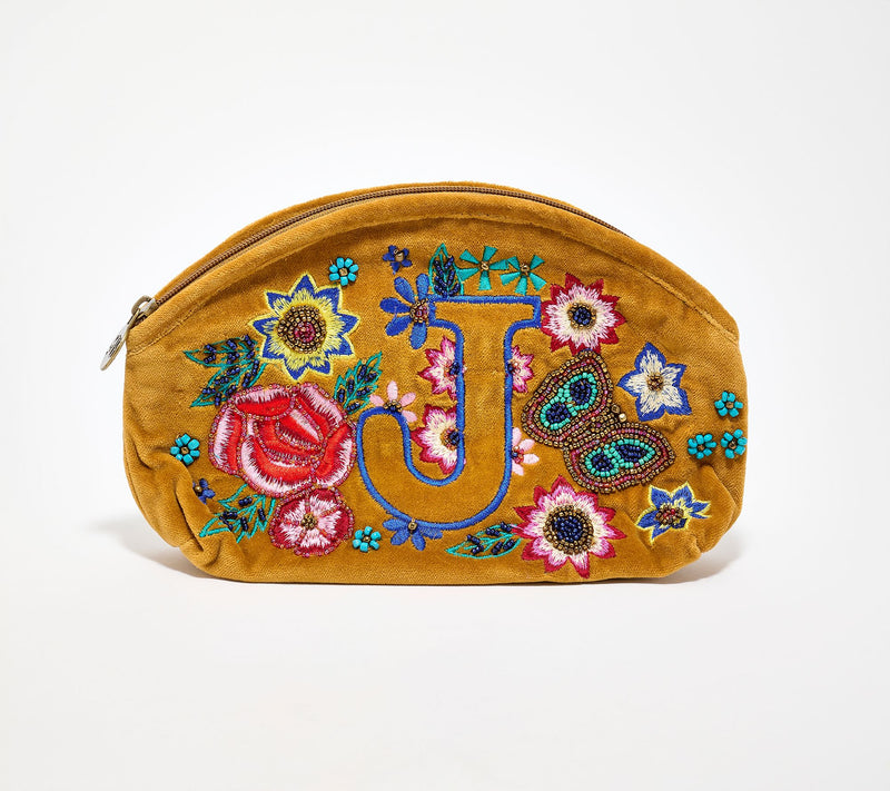 America & Beyond Velvet Embellished Initial Pouch — View 39