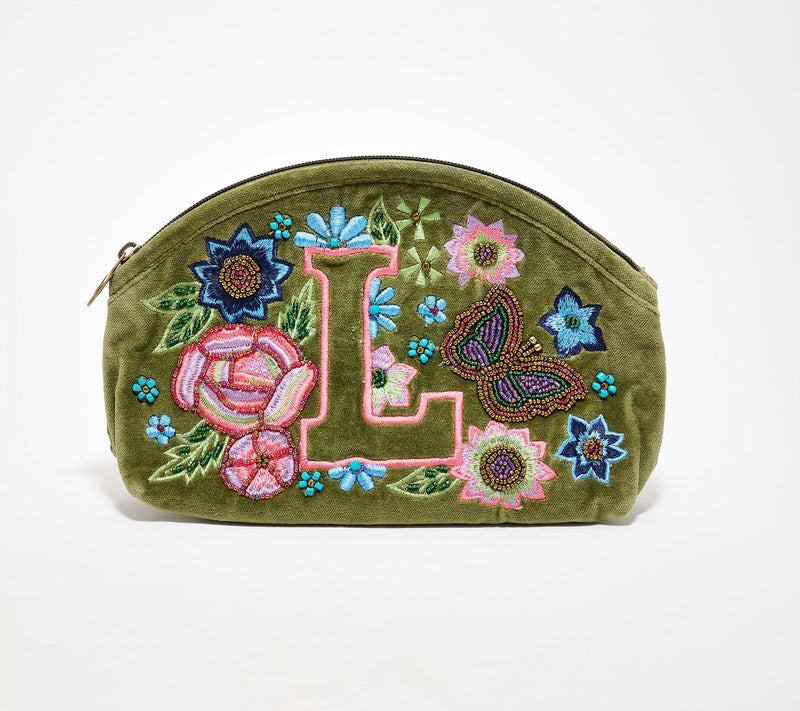 America & Beyond Velvet Embellished Initial Pouch — View 41