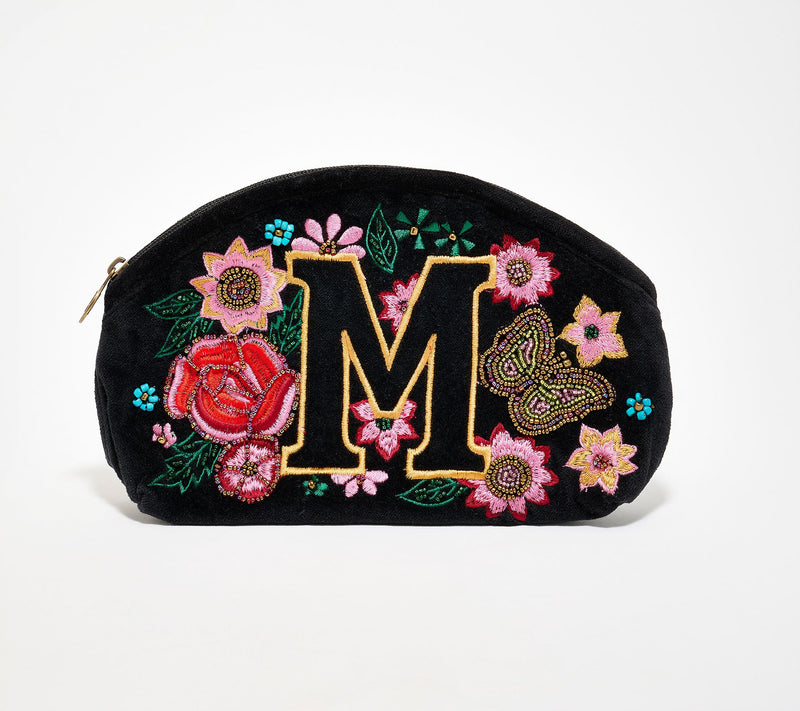 America & Beyond Velvet Embellished Initial Pouch — View 42