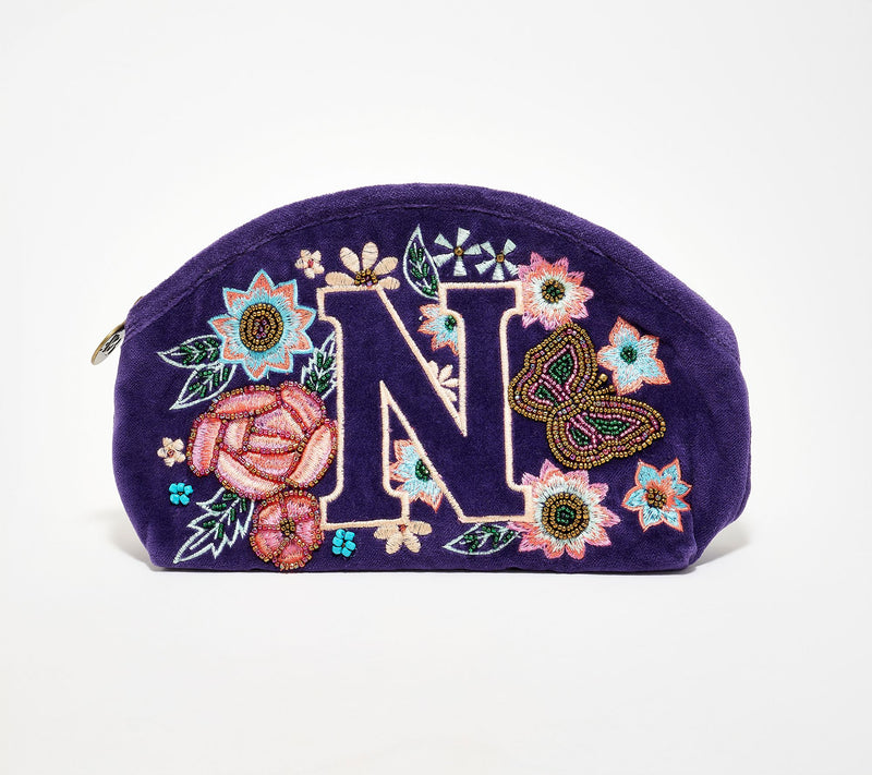 America & Beyond Velvet Embellished Initial Pouch — View 43