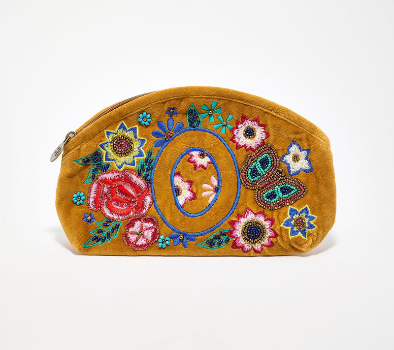 America & Beyond Velvet Embellished Initial Pouch — View 44