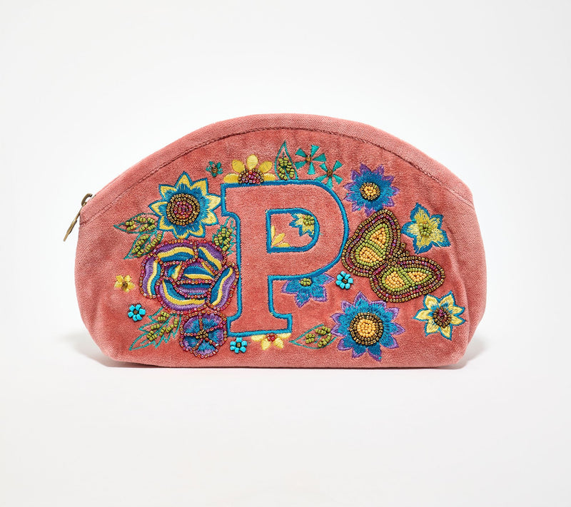 America & Beyond Velvet Embellished Initial Pouch — View 45