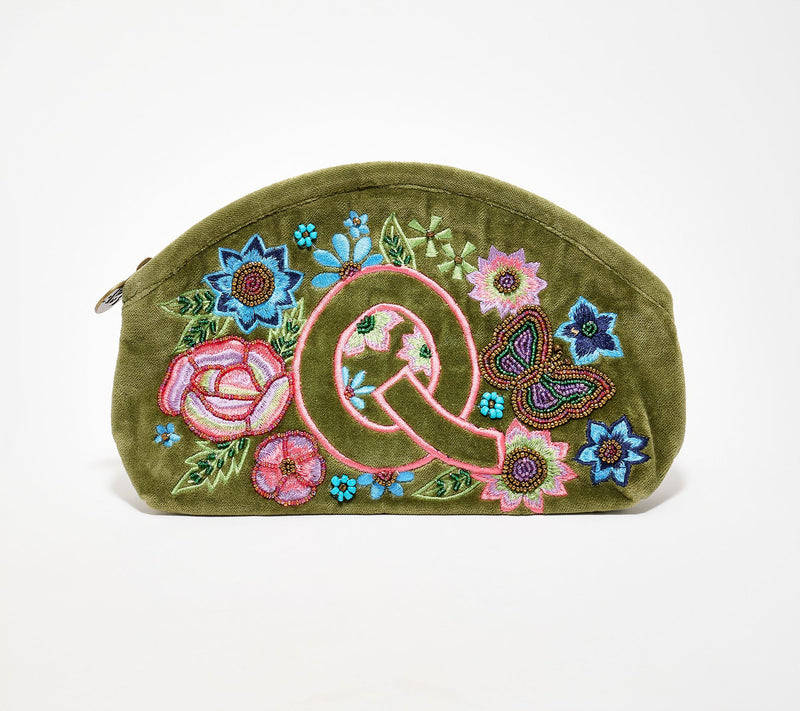 America & Beyond Velvet Embellished Initial Pouch — View 46