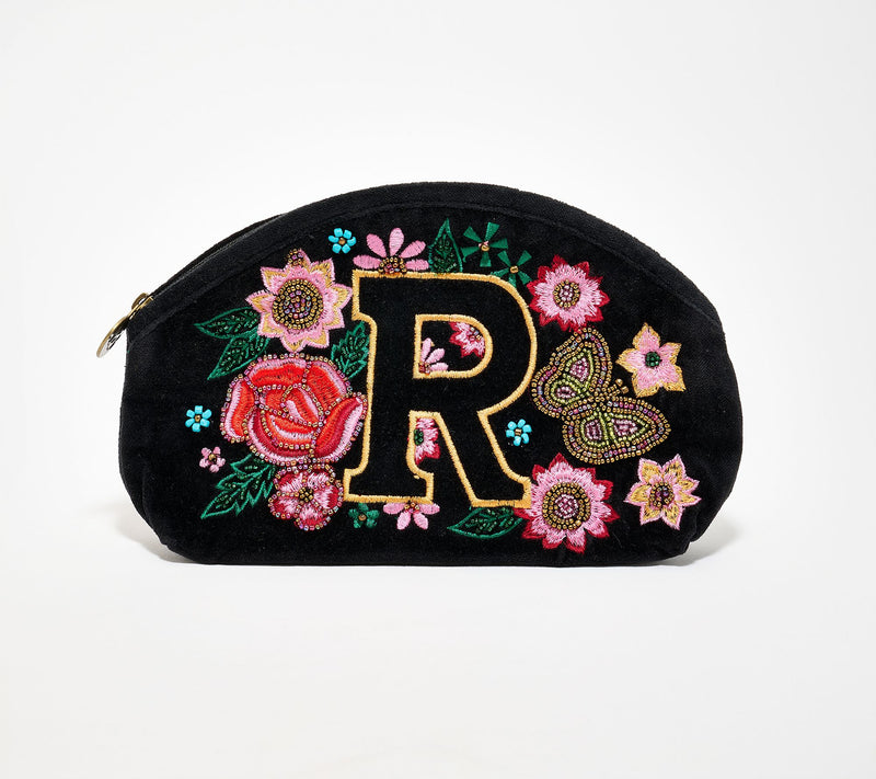 America & Beyond Velvet Embellished Initial Pouch — View 47