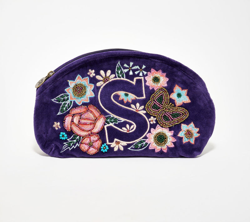 America & Beyond Velvet Embellished Initial Pouch — View 48
